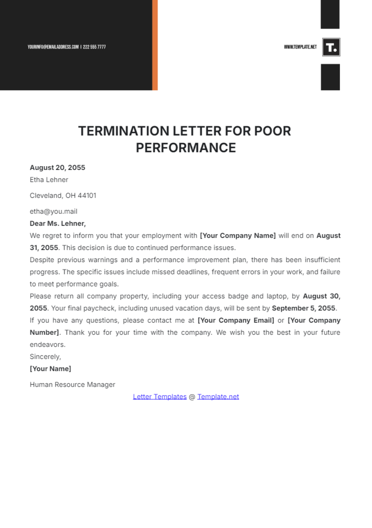 Termination Letter for Poor Performance Template - Edit Online & Download