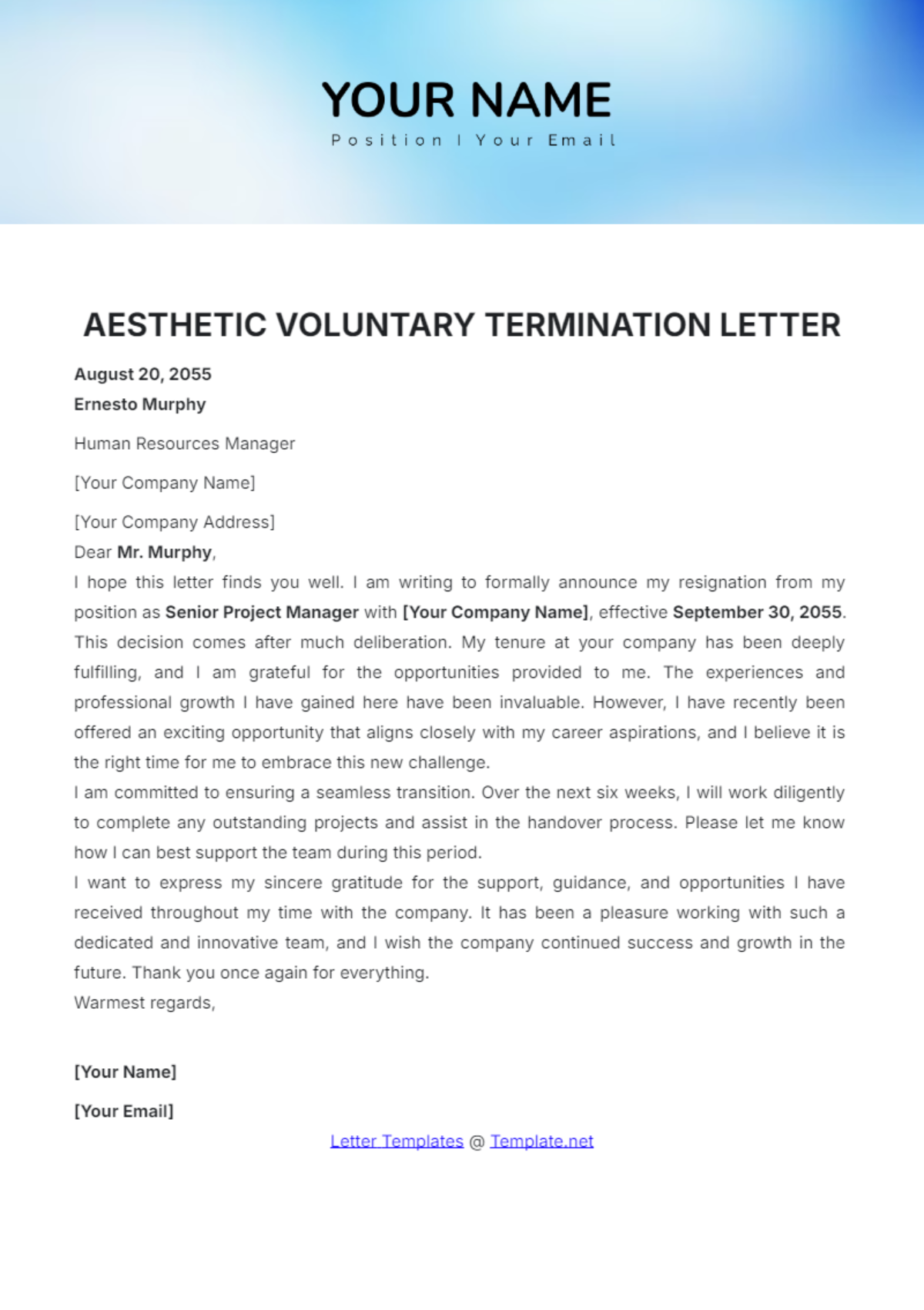 Aesthetic Voluntary Termination Letter Template - Edit Online & Download