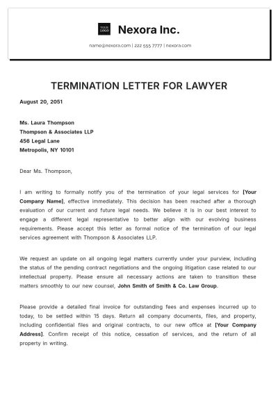 Free Termination Letter for Lawyer Template to Edit Online