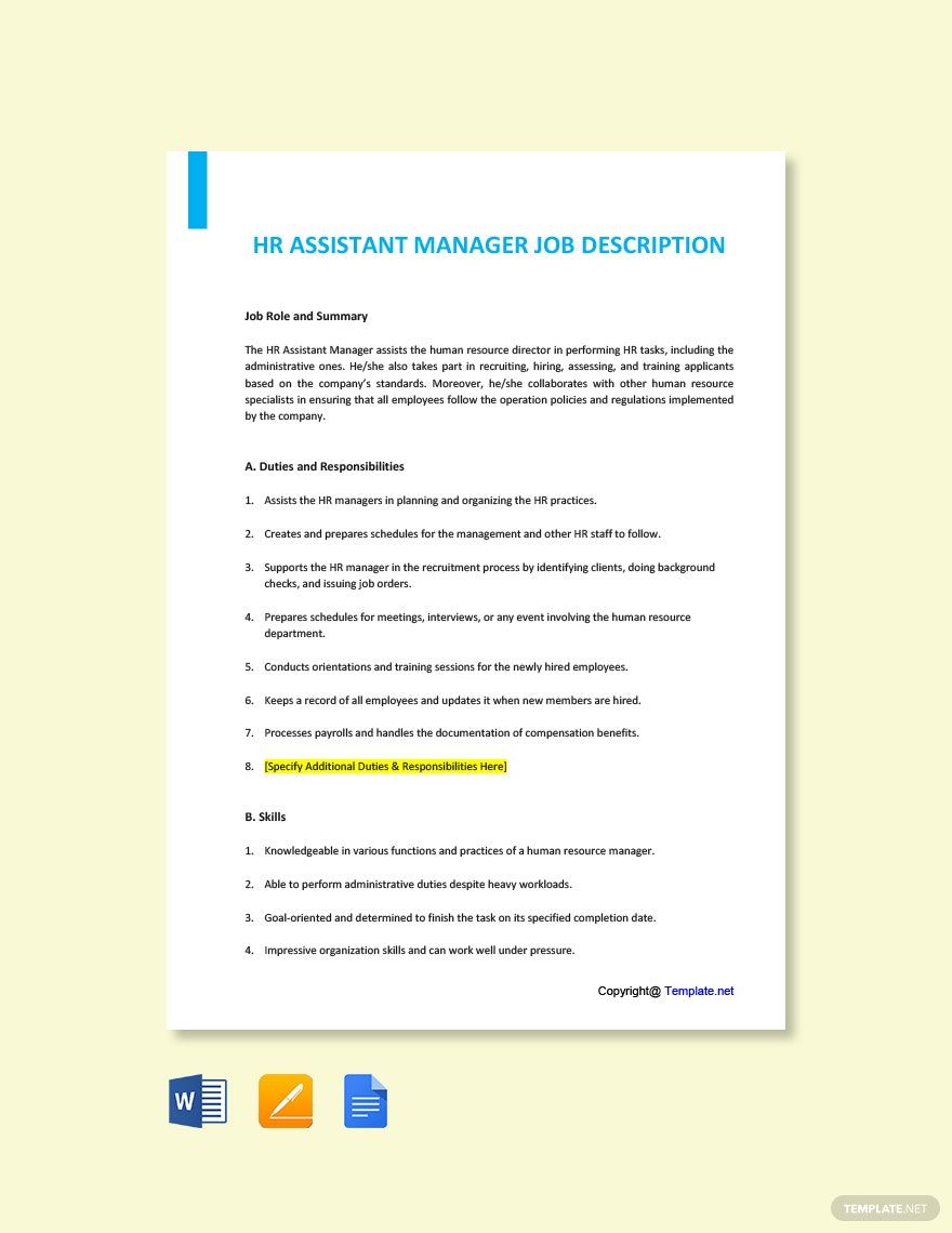 HR Assistant Manager Job Description Template