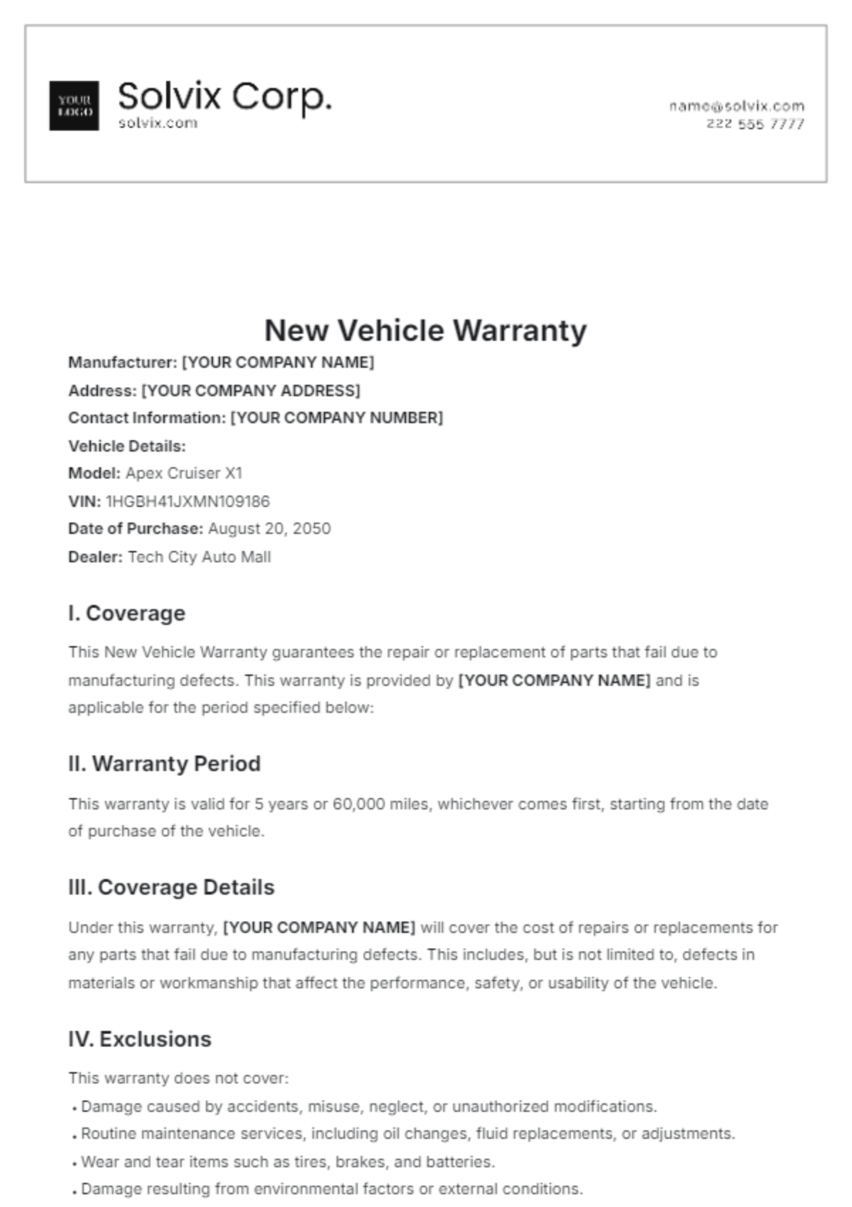 New Vehicle Warranty Template - Edit Online & Download