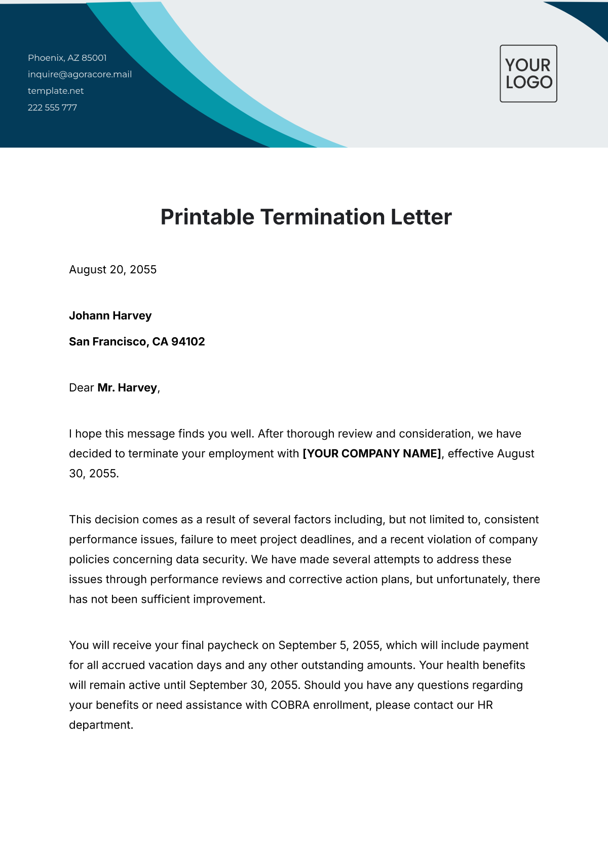 Free Printable Termination Letter Template To Edit Online Free Printable Termination Letter Template To Edit Online