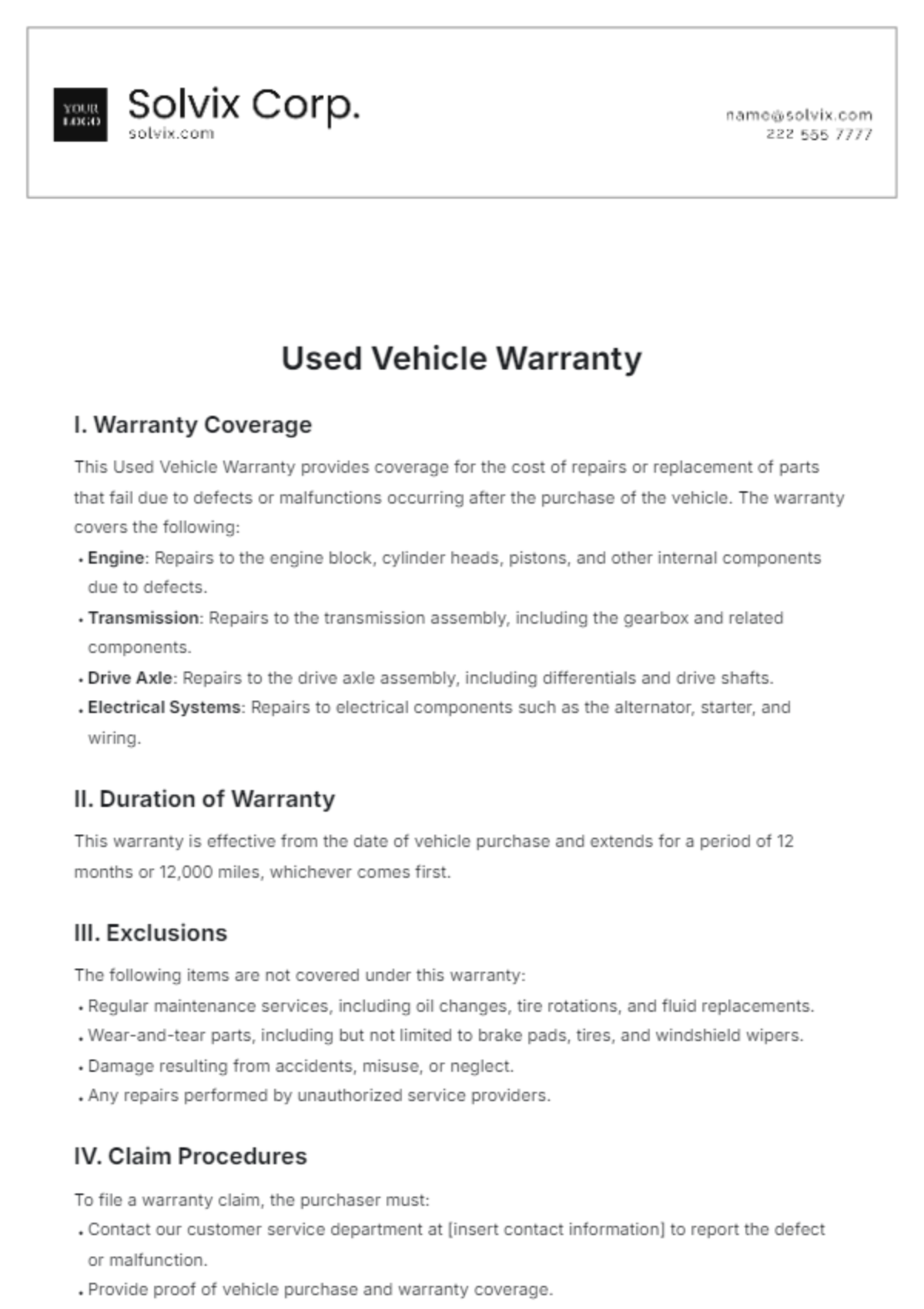 Used Vehicle Warranty Template - Edit Online & Download