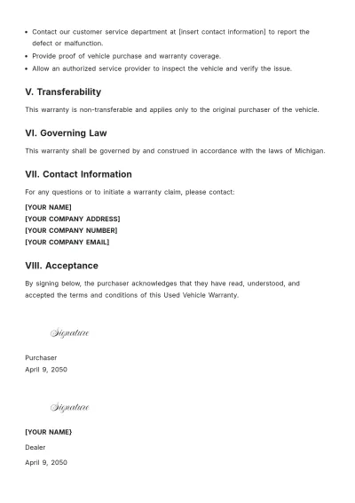 Free Used Vehicle Warranty Template to Edit Online