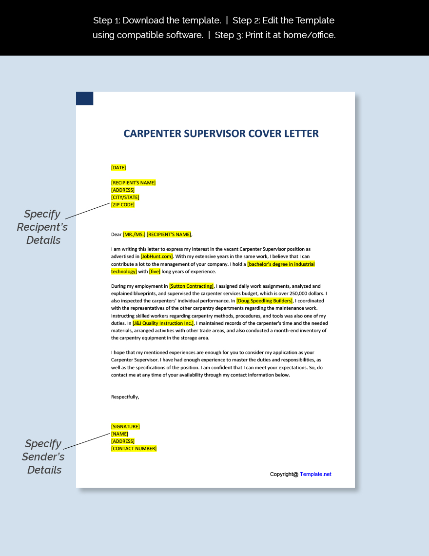 Carpenter Supervisor Cover Letter