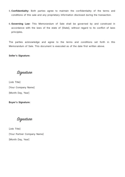 Free Memorandum of Sale Template to Edit Online