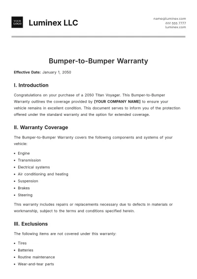 Free Bumper-to-Bumper Warranty Template to Edit Online