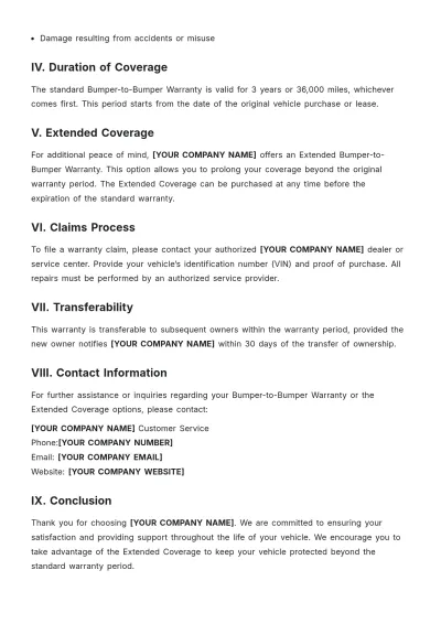 Free Bumper-to-Bumper Warranty Template to Edit Online