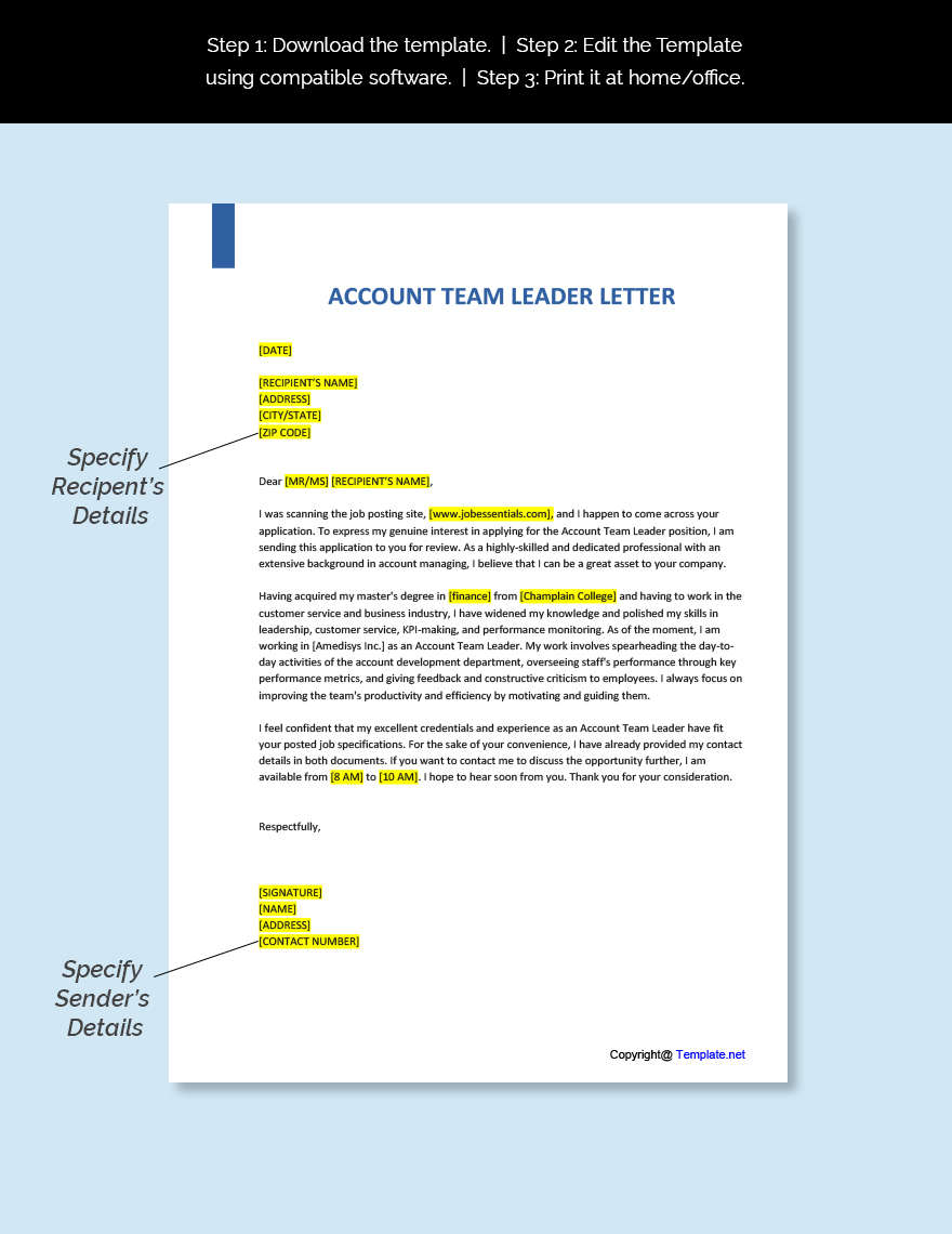 Account Team Leader Cover Letter