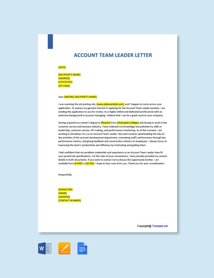 cover letter examples for team leader