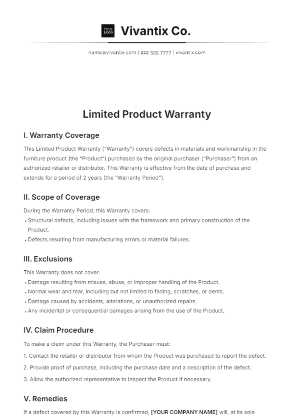 Limited Product Warranty Template - Edit Online & Download