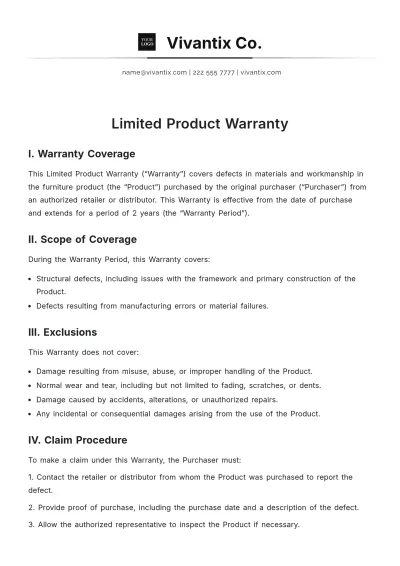 Free Limited Product Warranty Template to Edit Online