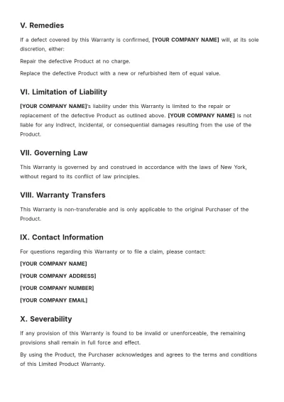 Free Limited Product Warranty Template to Edit Online