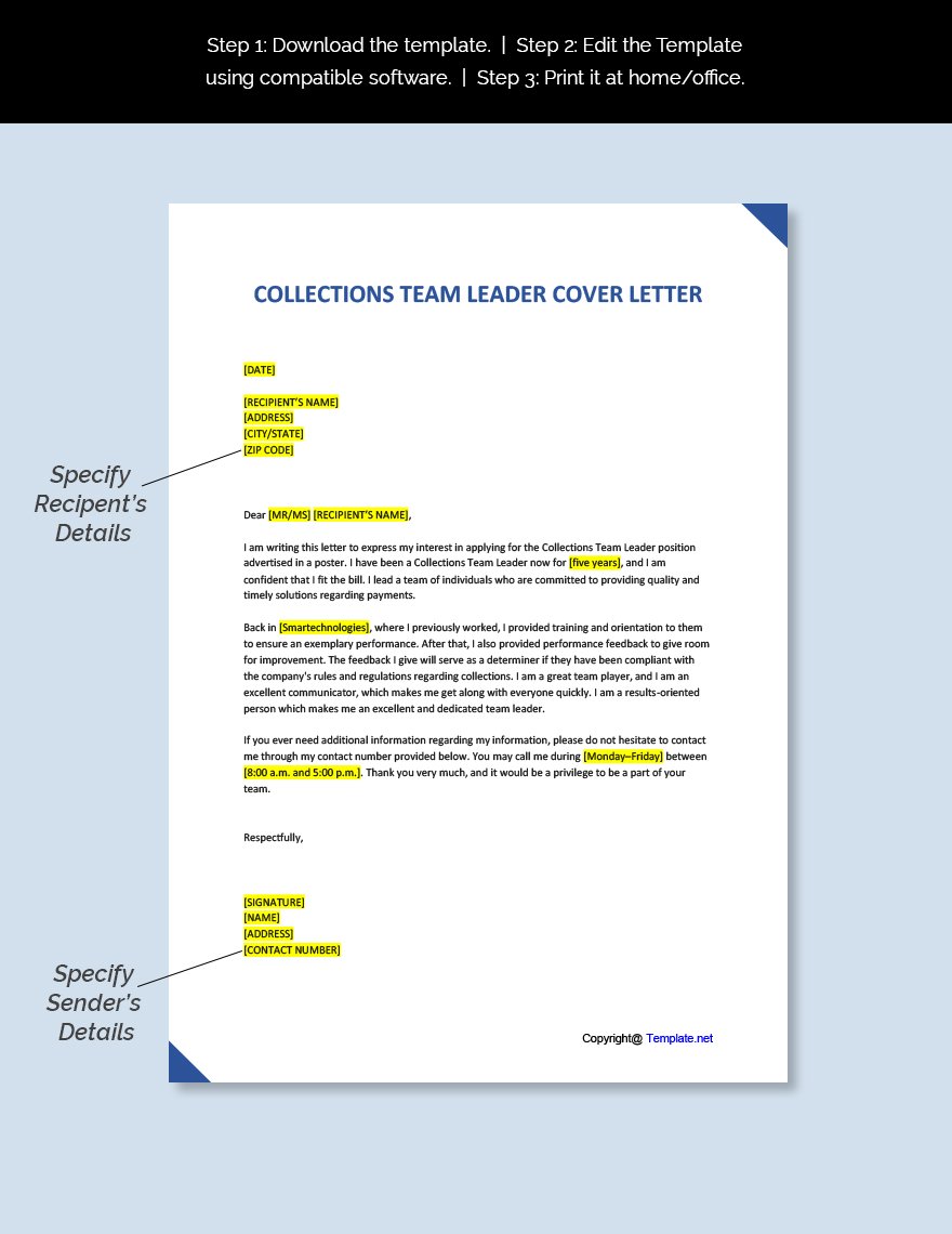 Collections Team Leader Cover Letter