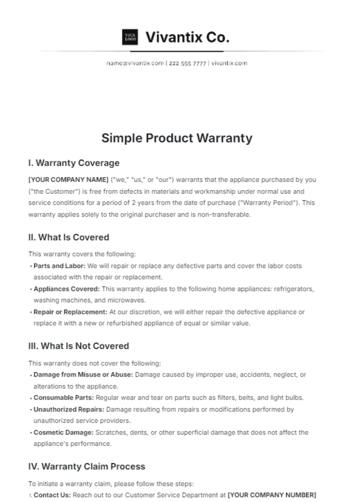 Simple Product Warranty Template - Edit Online & Download