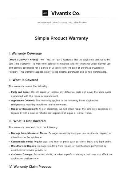 Free Simple Product Warranty Template to Edit Online