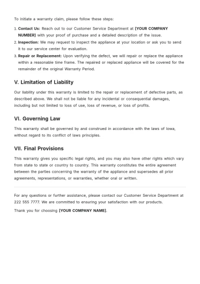 Free Simple Product Warranty Template to Edit Online