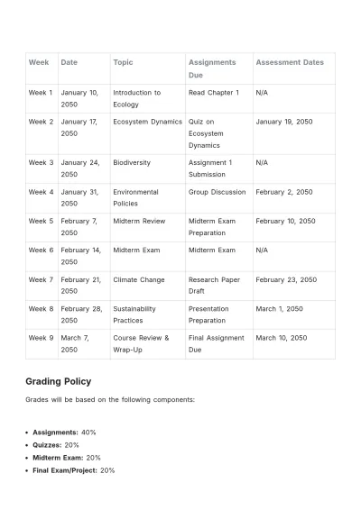 Free General High School Syllabus Template to Edit Online