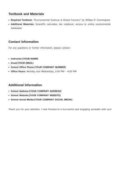 Free General High School Syllabus Template to Edit Online