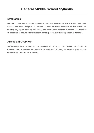 Free General Middle School Syllabus Template to Edit Online