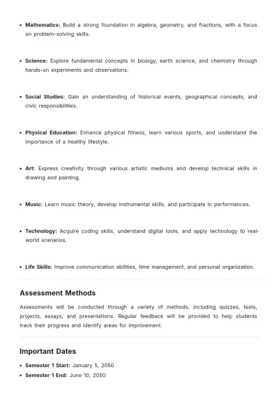Free General Middle School Syllabus Template to Edit Online