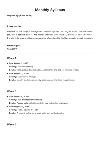 Free Monthly Syllabus Format Template to Edit Online