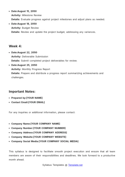 Free Monthly Syllabus Format Template to Edit Online