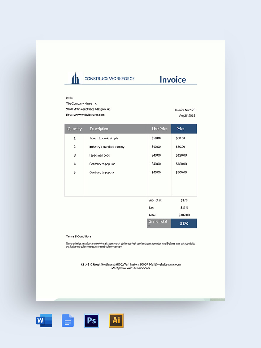 Architecture Invoice Template Google Docs Google Sheets Illustrator Word Psd Template Net