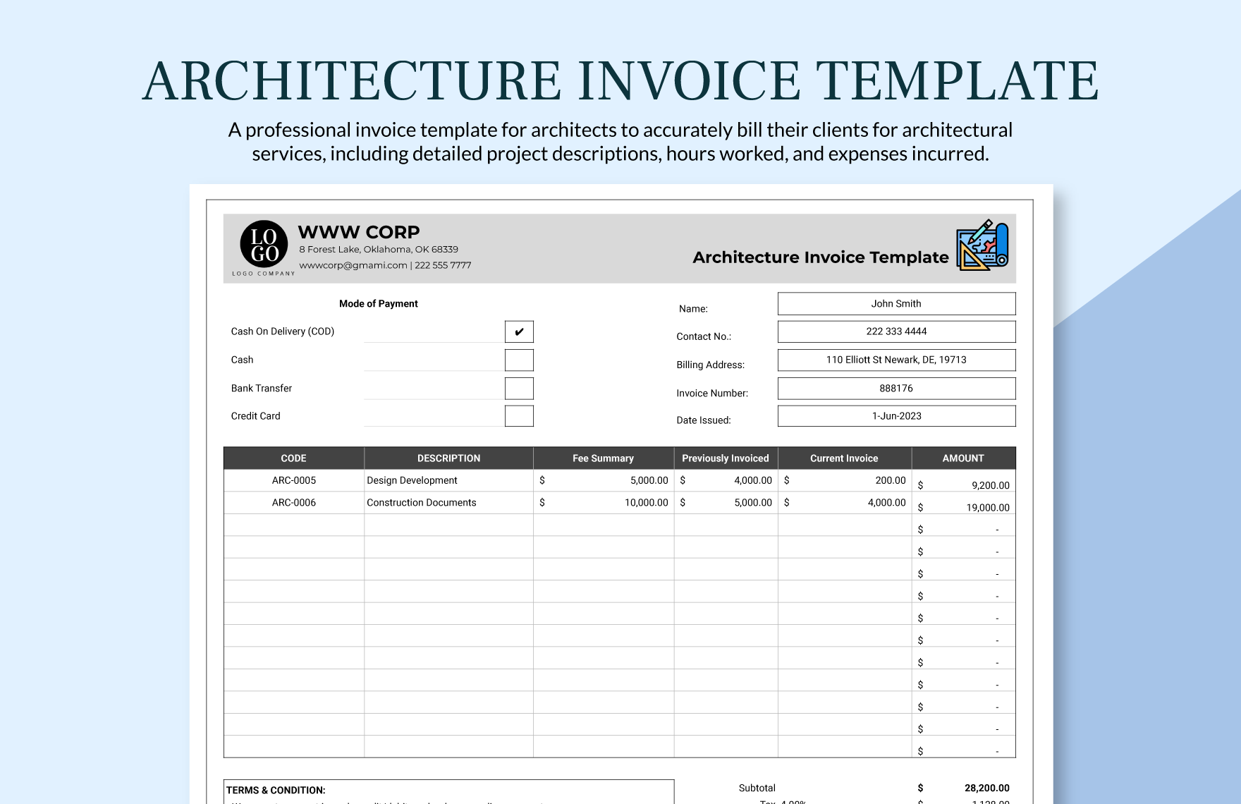 Architecture Invoice Template Download In Word Google Docs Excel Architecture Invoice Template Download In Word Google Docs Excel