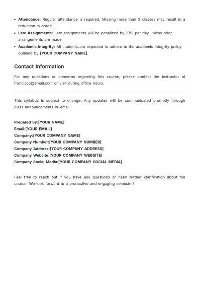 Free Undergraduate Course Syllabus Layout Template to Edit Online