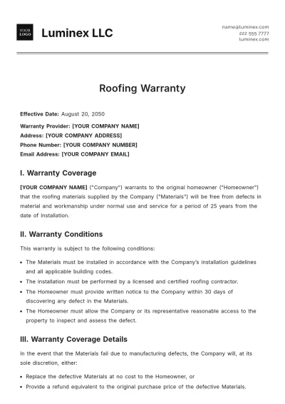 Free Roofing Warranty Template to Edit Online