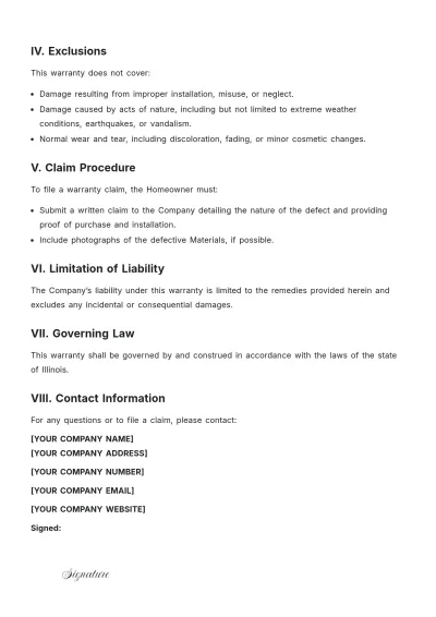 Free Roofing Warranty Template to Edit Online