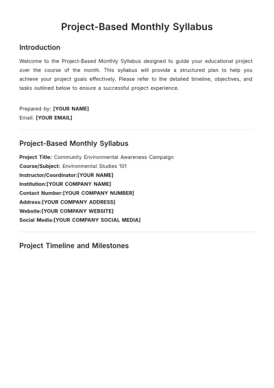 Free Project-Based Monthly Syllabus Template to Edit Online