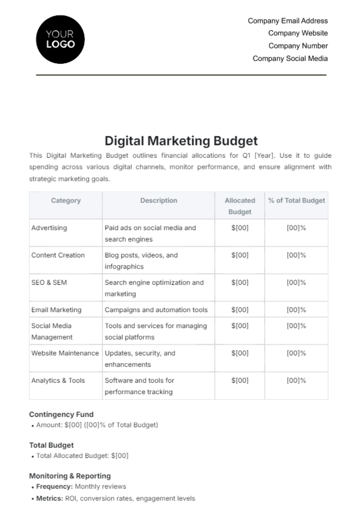 Digital Marketing Budget Template - Edit Online & Download