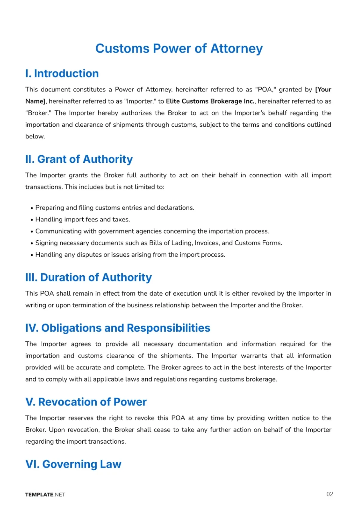 Free Customs Power of Attorney Template to Edit Online