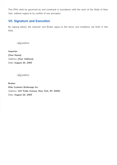 Free Customs Power of Attorney Template to Edit Online