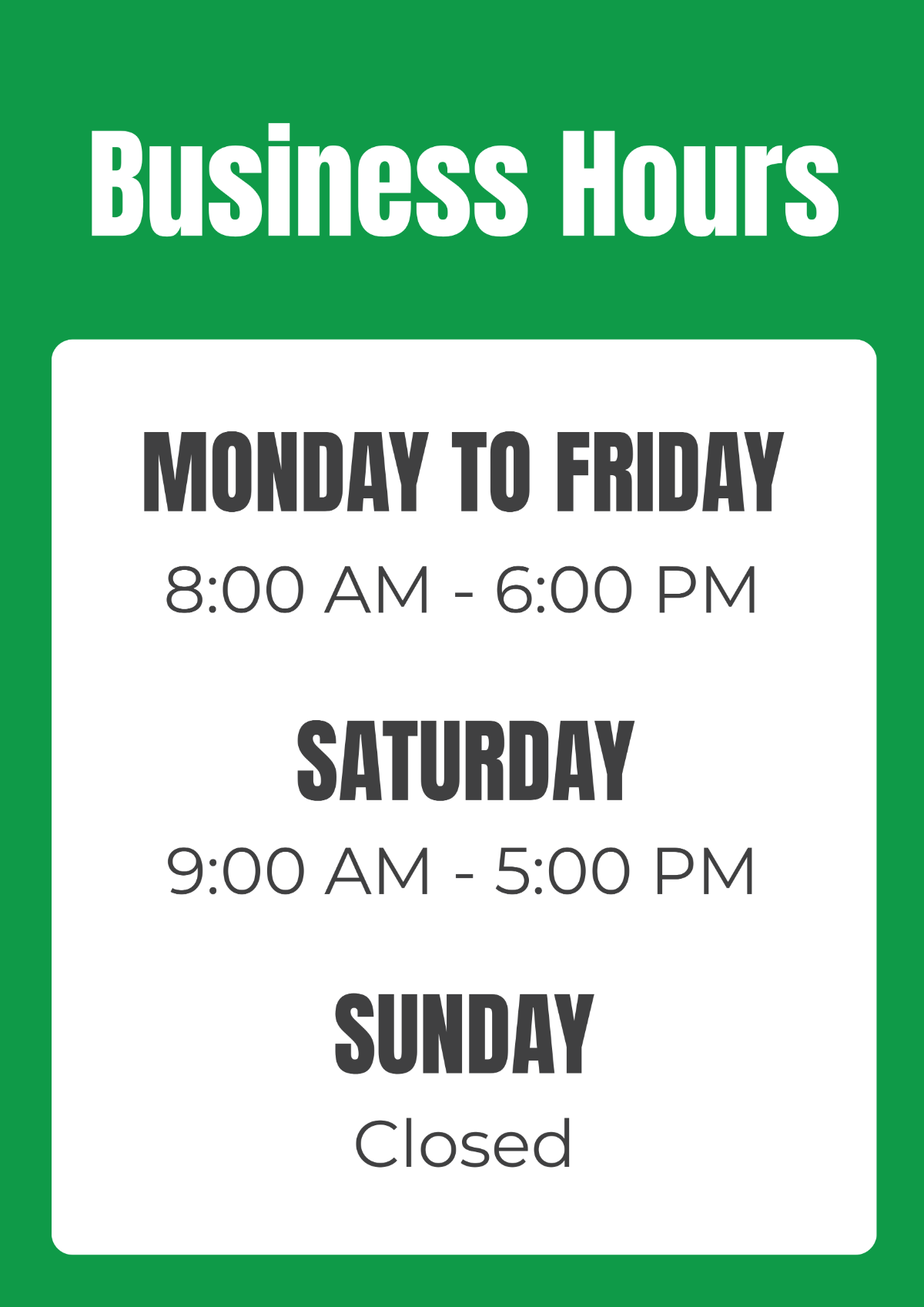 Car Rental Business Hours Signage