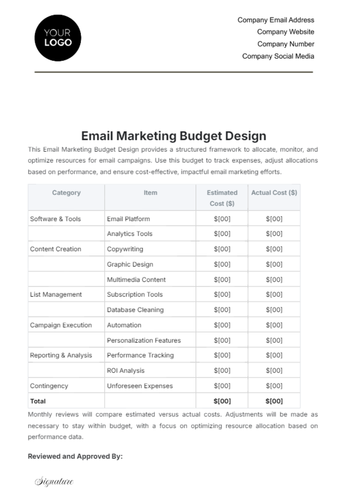 Email Marketing Budget Design Template - Edit Online & Download