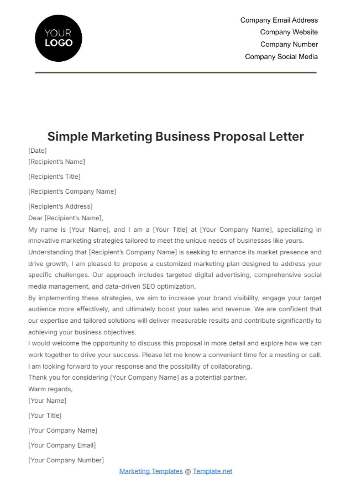 Free Simple Marketing Business Proposal Letter Template Edit Online