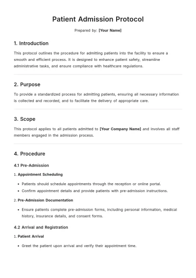 Free Patient Admission Protocol Template to Edit Online