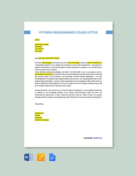 Python Programmer Cover Letter