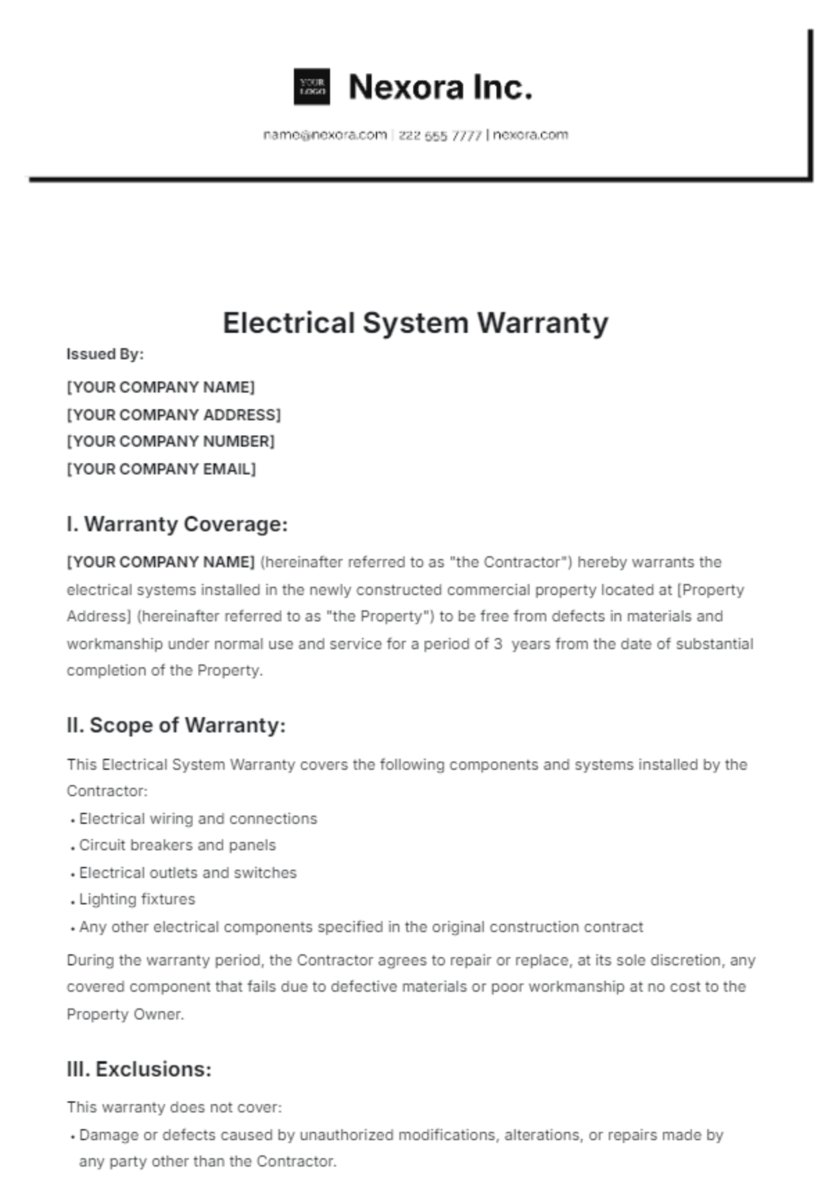 Electrical System Warranty Template - Edit Online & Download