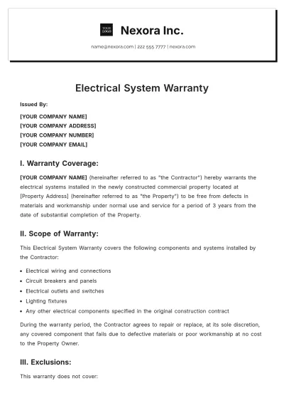 Free Electrical System Warranty Template to Edit Online