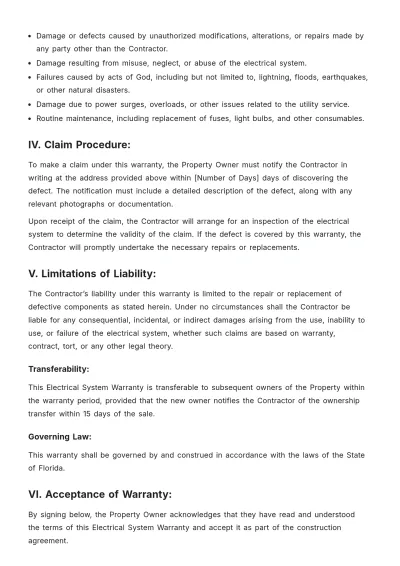 Free Electrical System Warranty Template to Edit Online