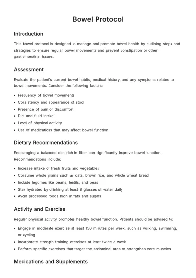 Free Bowel Protocol Template to Edit Online