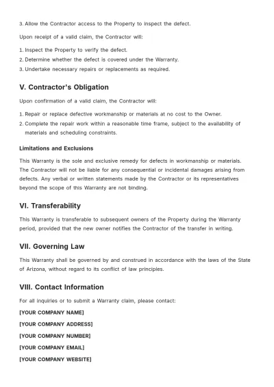Free Standard Construction Warranty Template to Edit Online