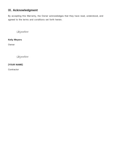 Free Standard Construction Warranty Template to Edit Online