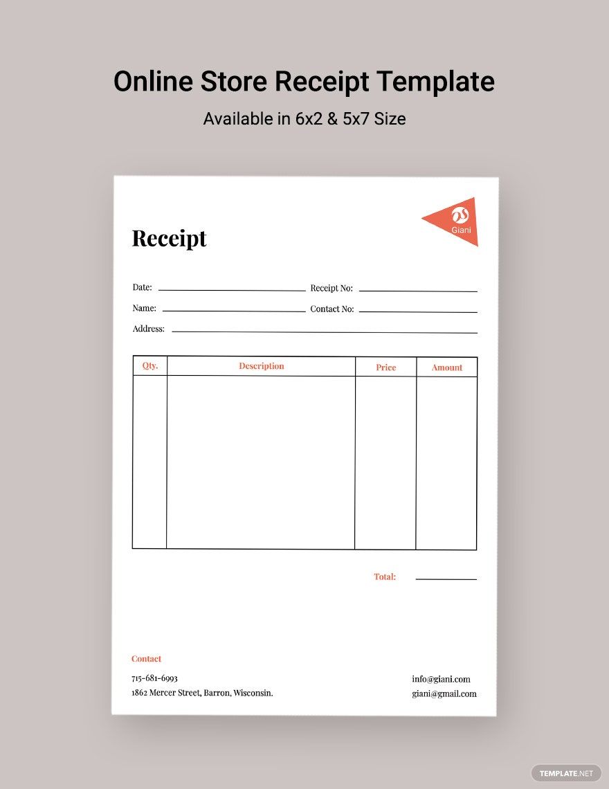 Online Store Receipt Template in Word, Google Docs, Google Sheets, Illustrator, PSD, Apple Pages, Publisher, InDesign