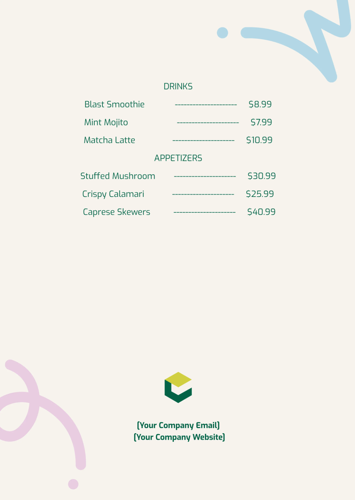 Free Creative Menu Template to Edit Online