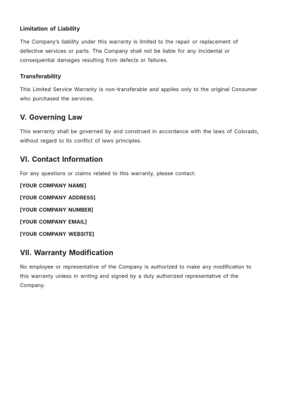 Free Limited Service Warranty Template to Edit Online